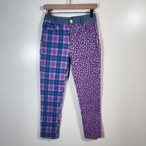 Delias Dolls Kill Plaid Cheetah Mixed Print 90s Lisa Frank Purple Blue Pants Med